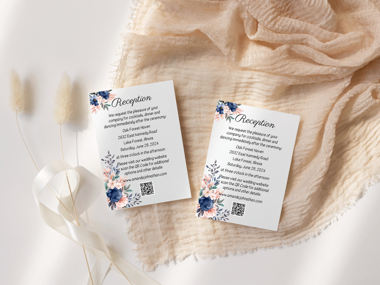 Pink & Blue Floral Wedding Reception Invitation Templates, Printable & Digital Templates