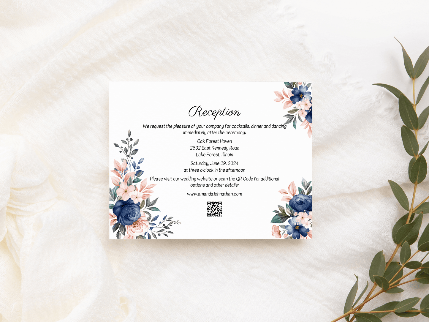 Pink & Blue Floral Wedding Reception Invitation Templates, Printable & Digital Templates