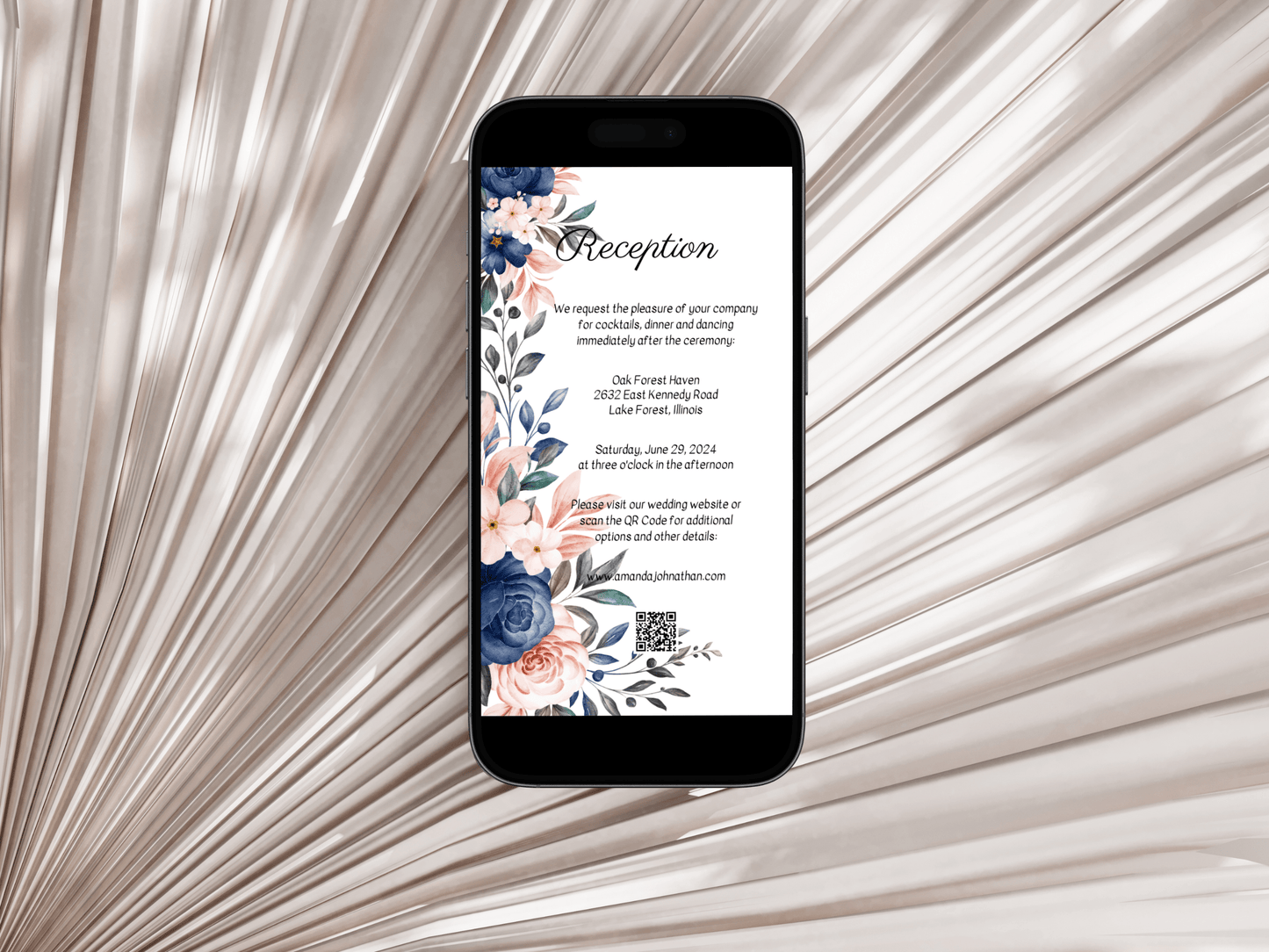 Pink & Blue Floral Wedding Reception Invitation Templates, Printable & Digital Templates