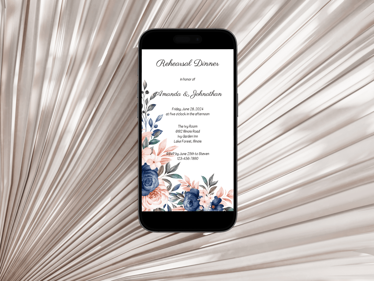 Pink & Blue Floral Wedding Rehearsal Dinner Invitation Templates, Printable & Digital Templates