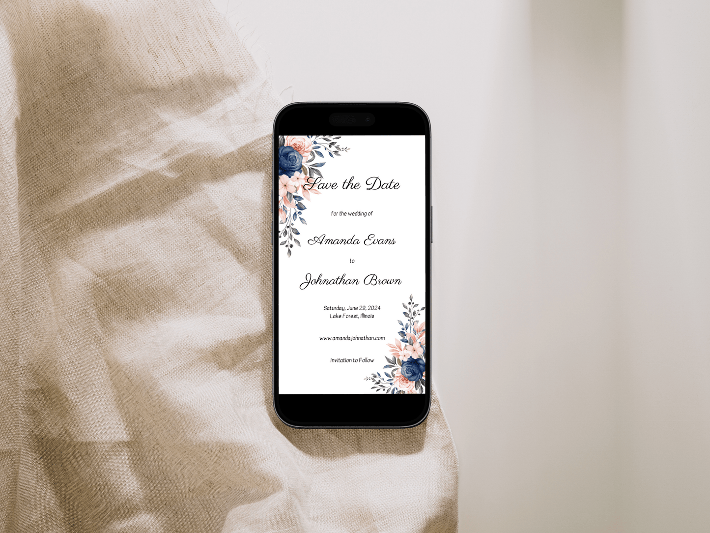 Pink & Blue Floral Wedding Save the Date Templates, Printable & Digital Templates