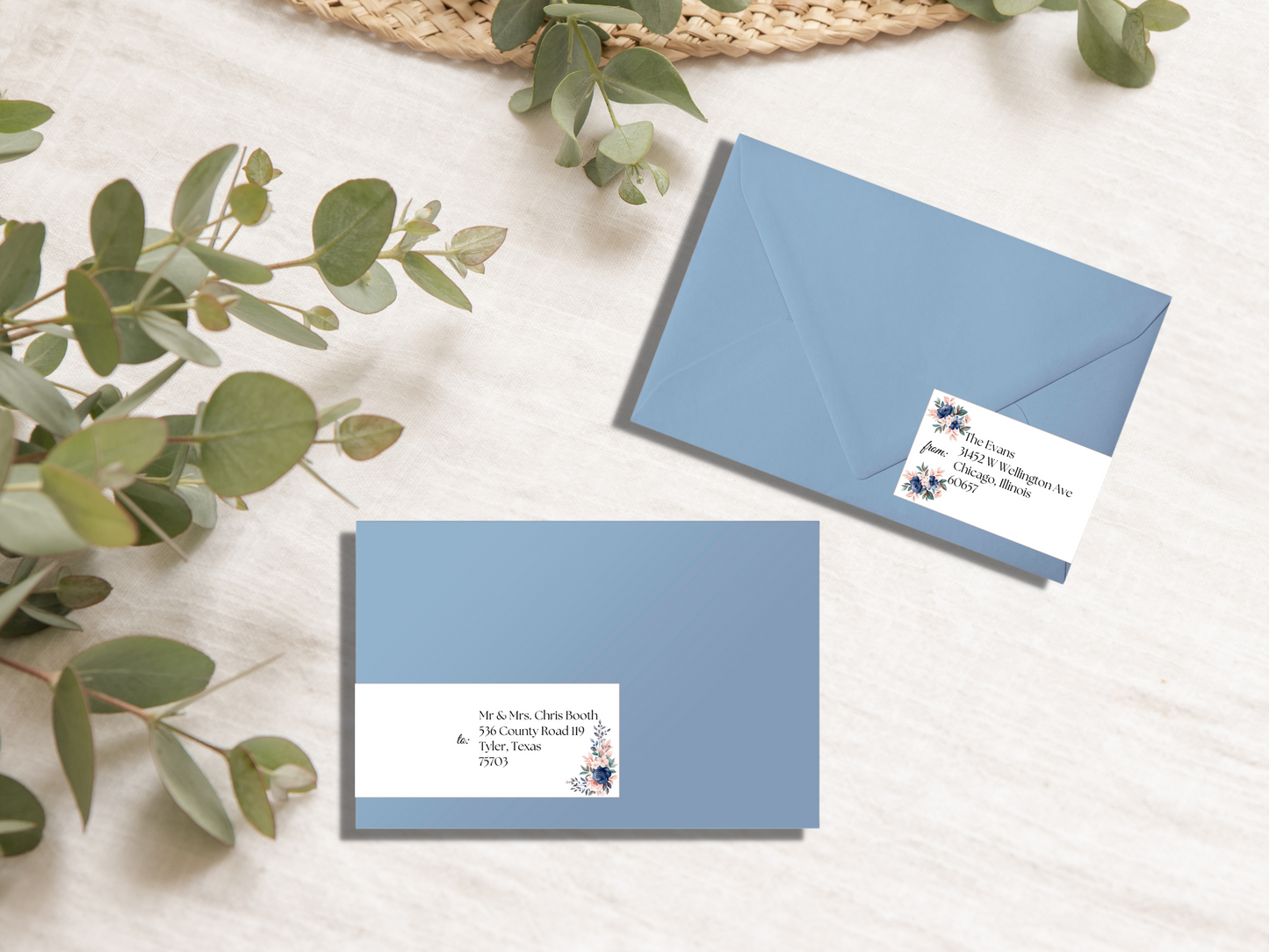 Pink & Blue Floral Wedding Envelope Enhancement Template Bundle, Printable Templates