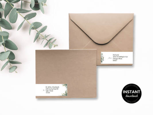 Eucalyptus & Gold Wedding Wrap Around Address Label Templates, Printable Templates