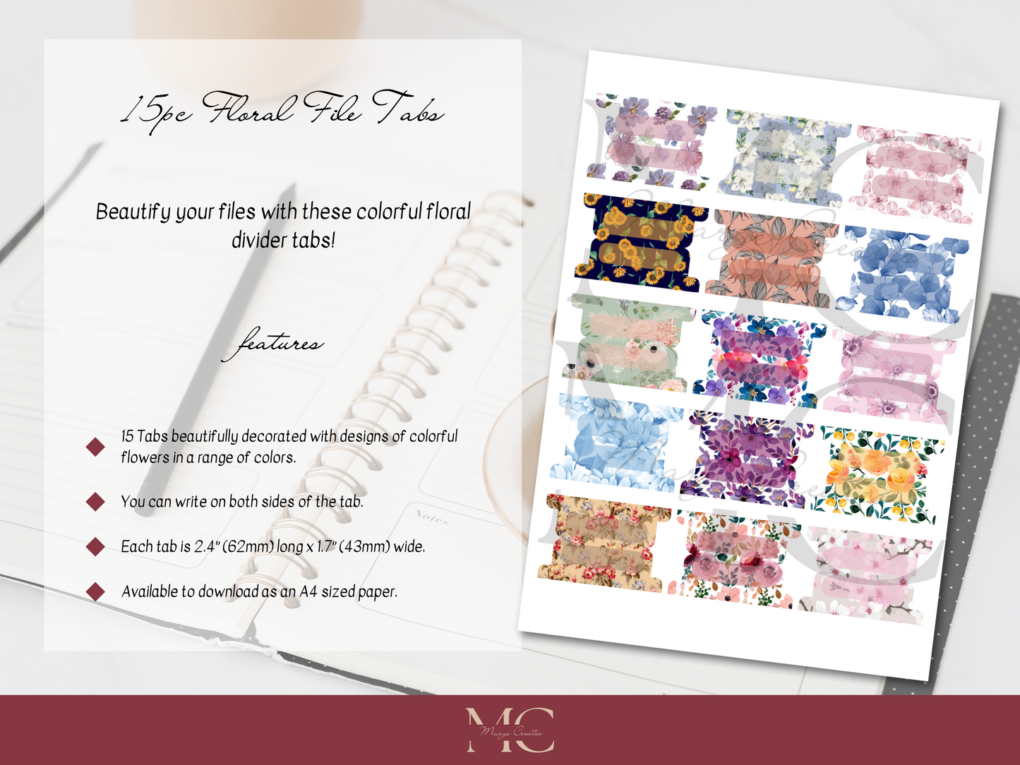 Floral Planner Divider Tabs