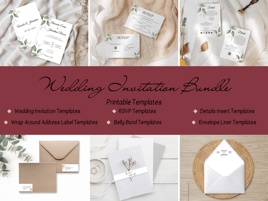 Watercolor Greenery Leaves Wedding Invitation Suite with Envelope Decoration Templates, Envelope Design 1 (WA), Printable Templates