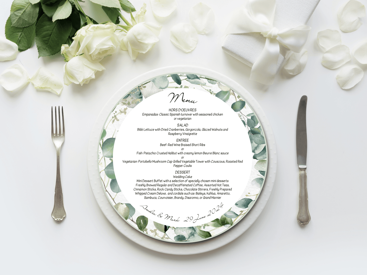 Eucalyptus Round Wedding Menu Templates, Printable Templates