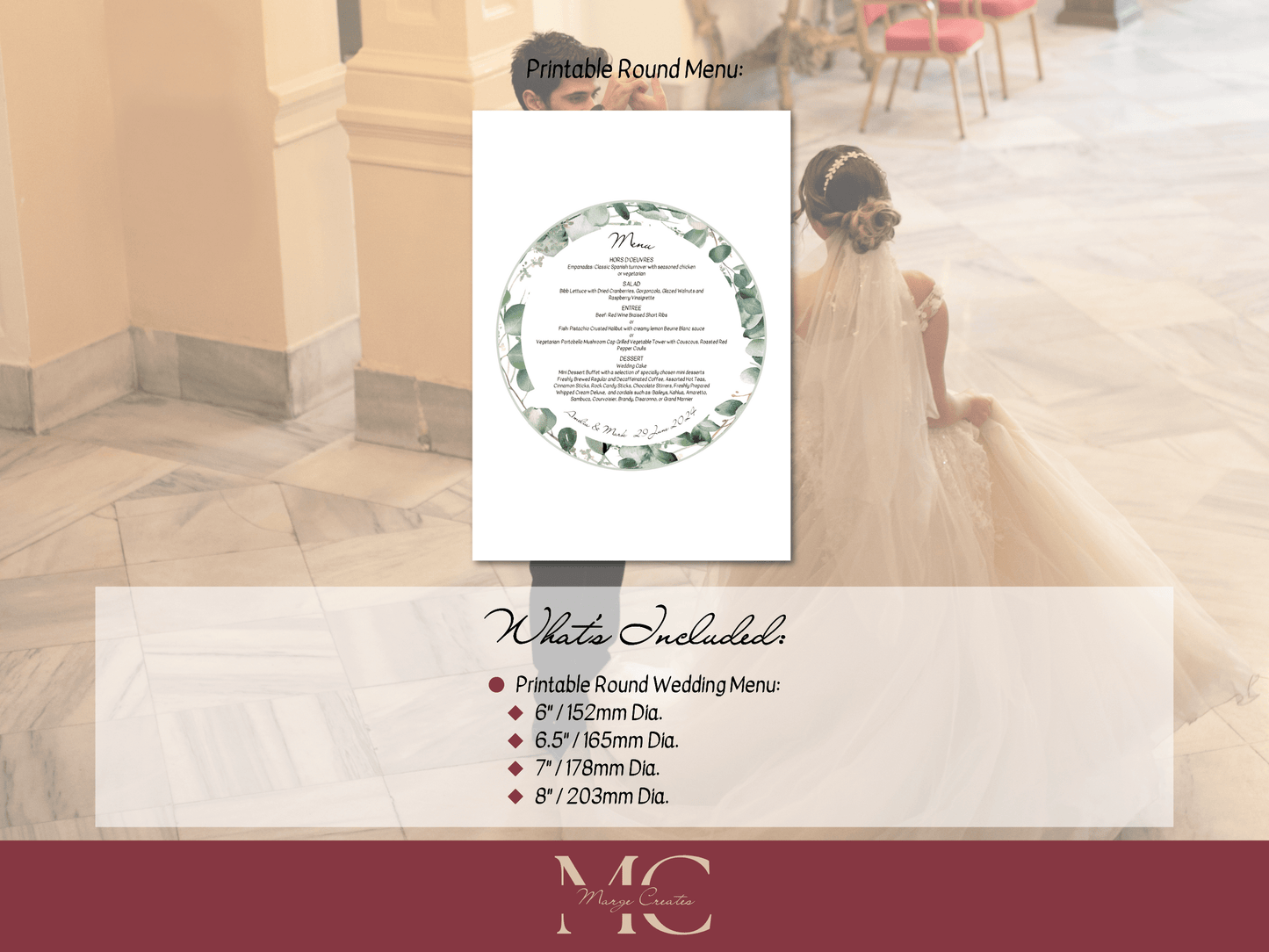 Eucalyptus Round Wedding Menu Templates, Printable Templates