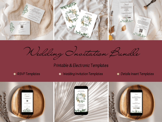 Eucalyptus & Gold Wedding Invitation Suite with Envelope Decoration Templates, (WA), Printable Templates