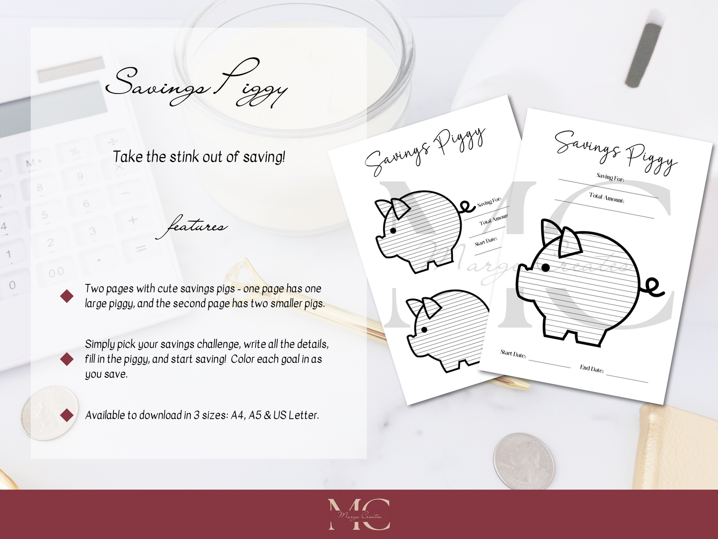 Savings Piggy, Money Saving Challenge, Savings Tracker