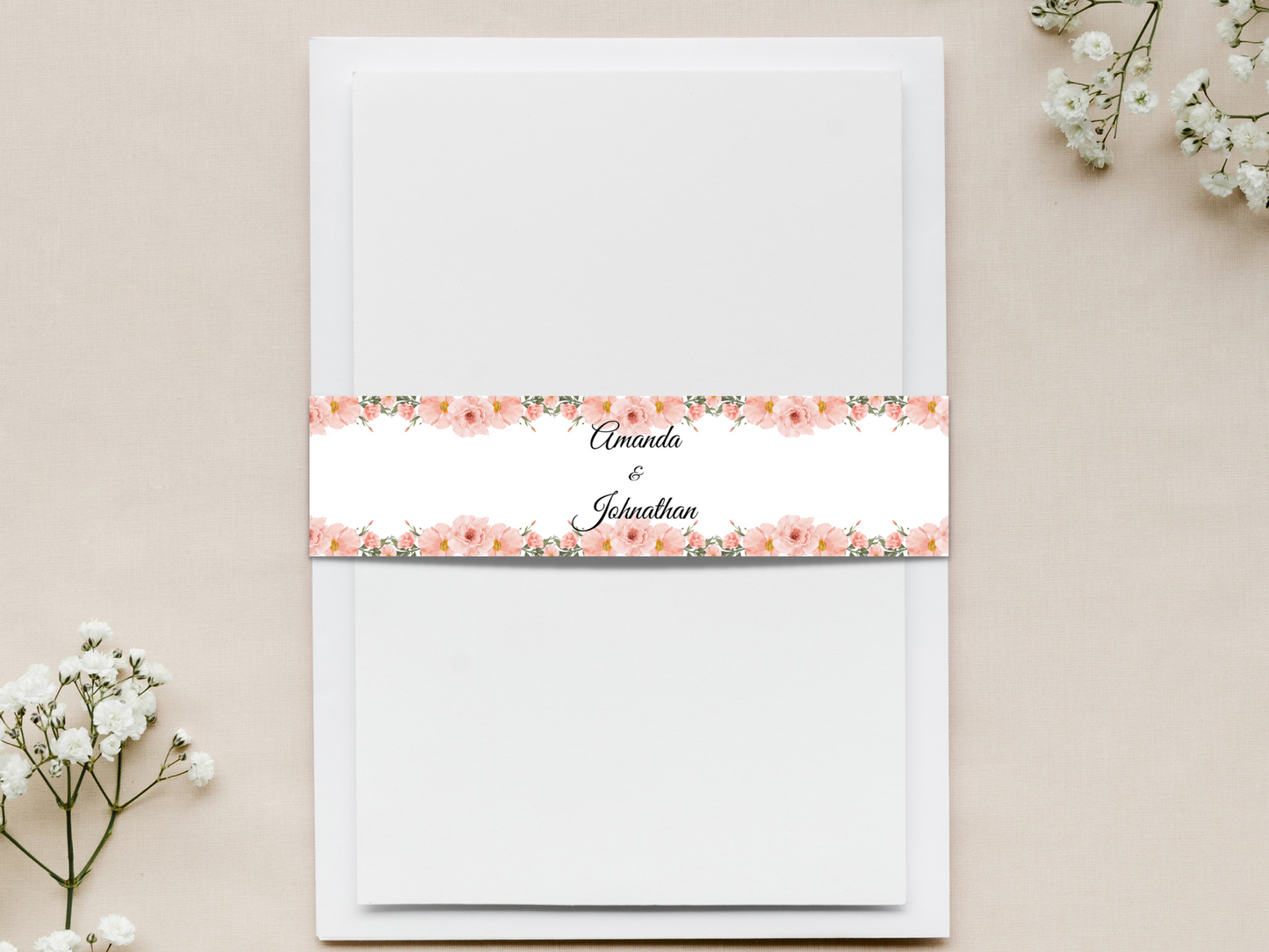 Soft Pink Floral Wedding Invitation Suite with Envelope Decoration Templates, Printable Templates