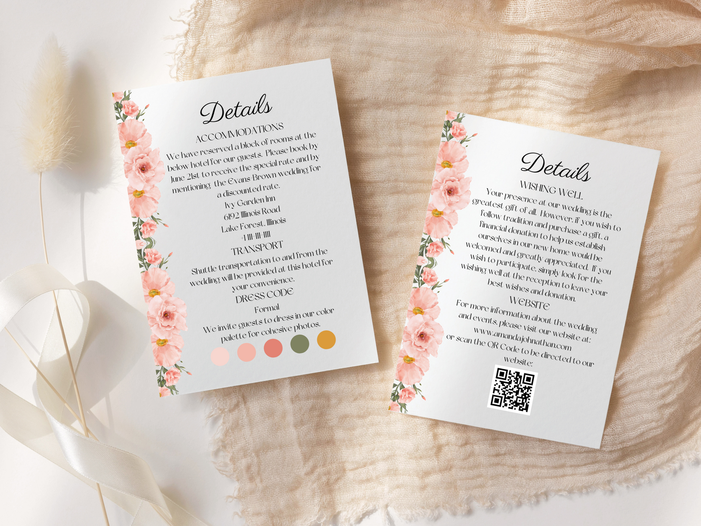 Soft Pink Floral Wedding Invitation Suite with Envelope Decoration Templates, Printable Templates