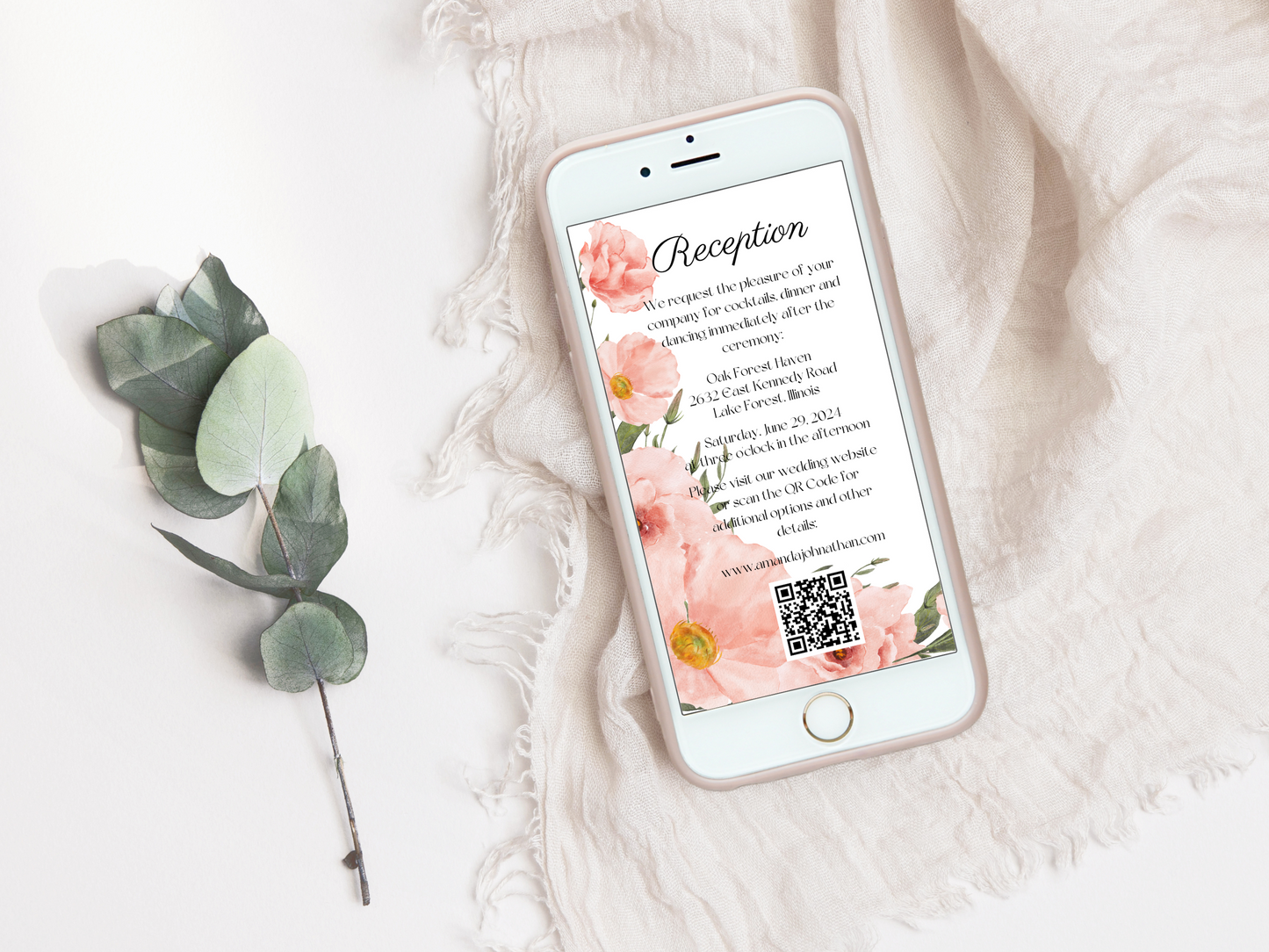 Soft Pink Floral Wedding Reception Invitation Templates, Printable & Digital Templates