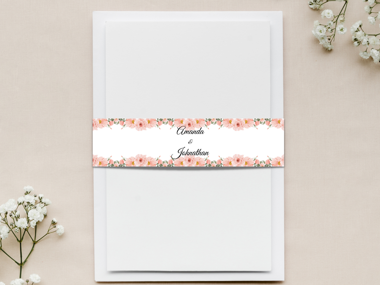 Soft Pink Floral Wedding Envelope Decoration Template Bundle, Printable Templates
