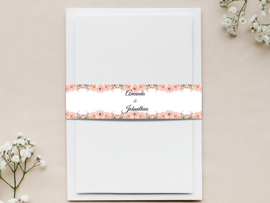 Soft Pink Floral Wedding Belly Band Templates, Printable Templates