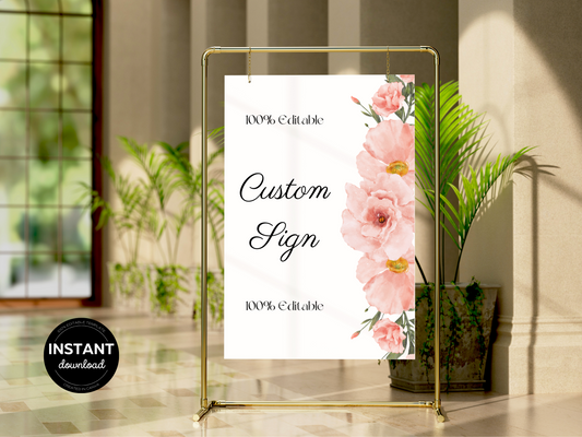 Soft Pink Floral Wedding Custom Sign Templates, Printable Templates