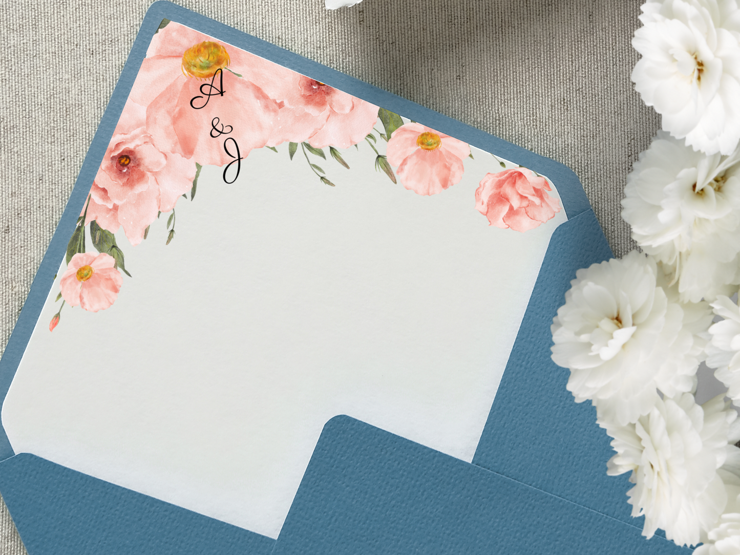 Soft Pink Floral Wedding Envelope Liners Templates, Printable Templates