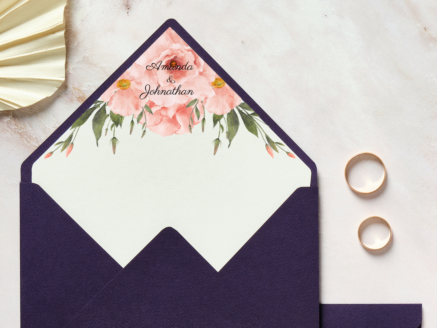 Soft Pink Floral Wedding Envelope Liners Templates, Printable Templates