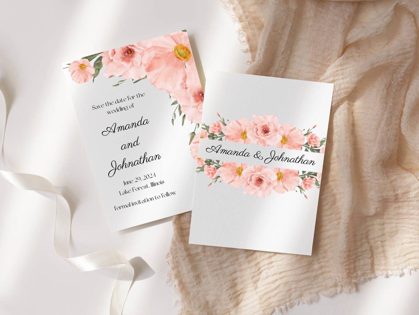 Soft Pink Floral Wedding Save the Date Templates, Printable & Digital Templates