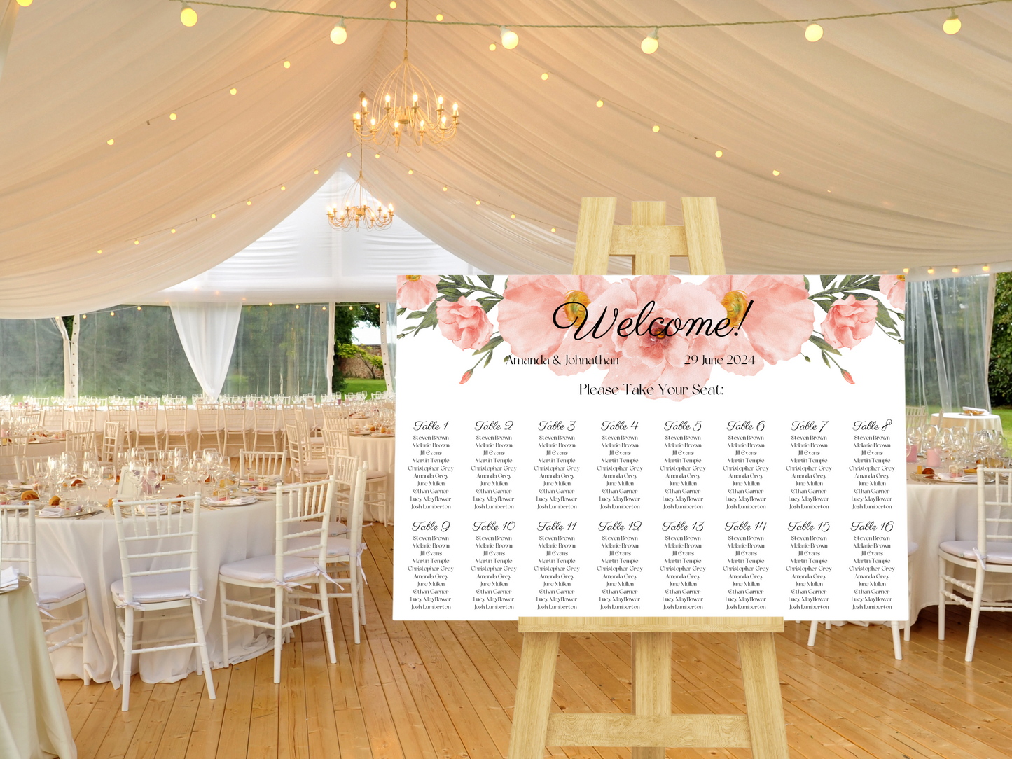 Soft Pink Floral Wedding Seating Chart Templates, Printable Templates