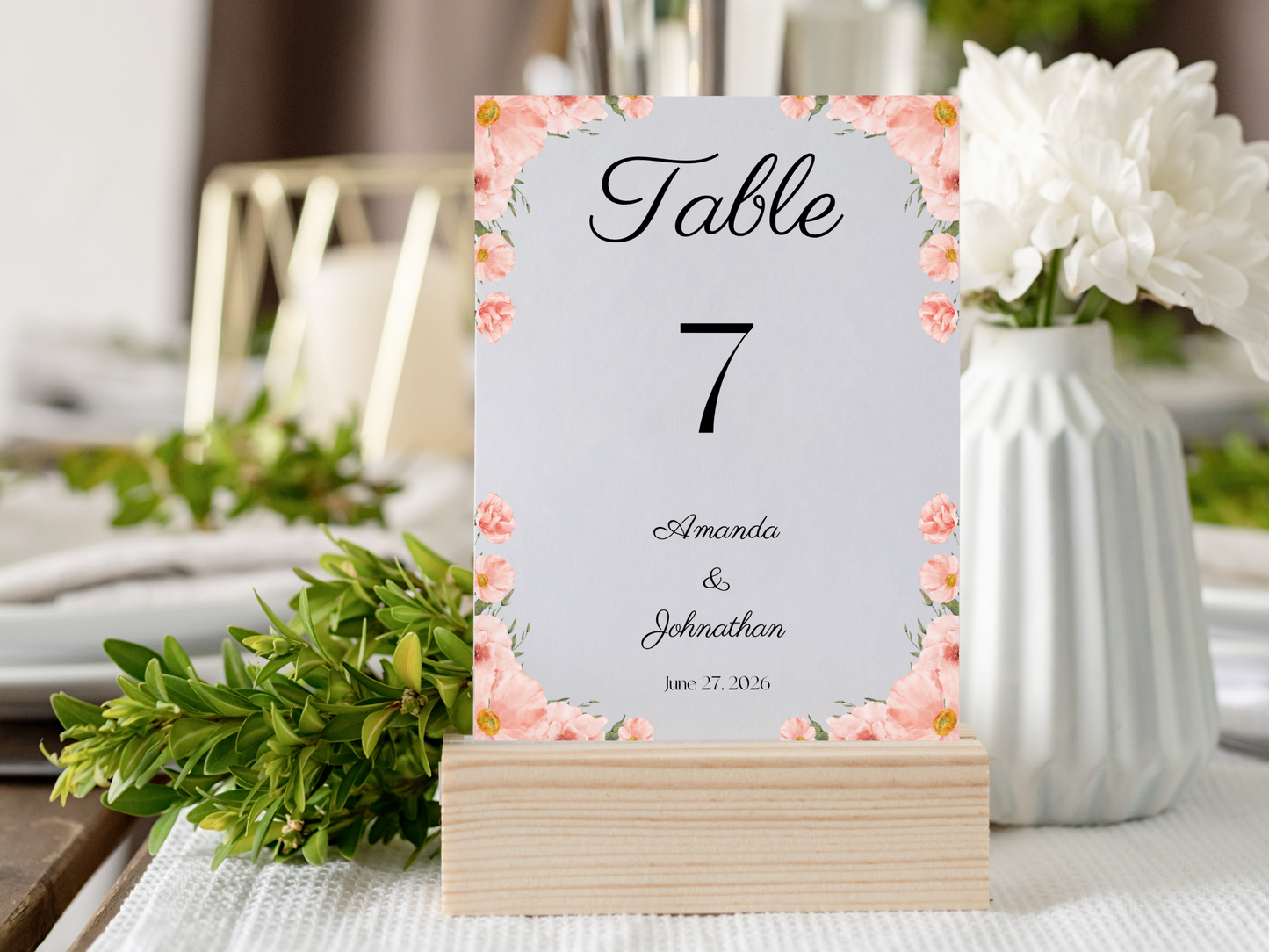 Soft Pink Floral Wedding Table Number Templates, Printable Templates