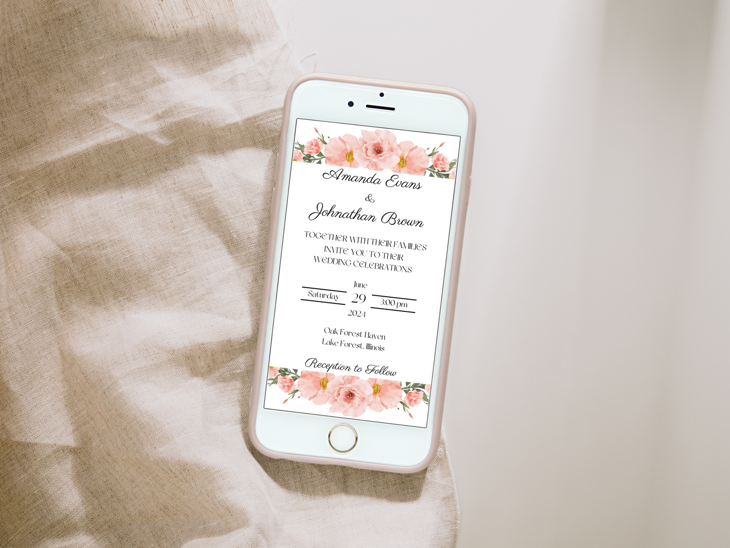 Soft Pink Floral Wedding Invitation Templates, Printable & Digital Templates