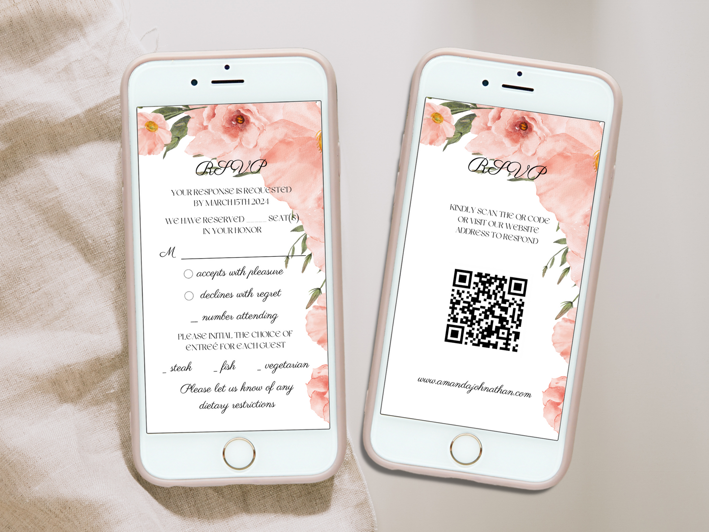 Soft Pink Floral Wedding RSVP Card Template, Printable & Electronic Templates