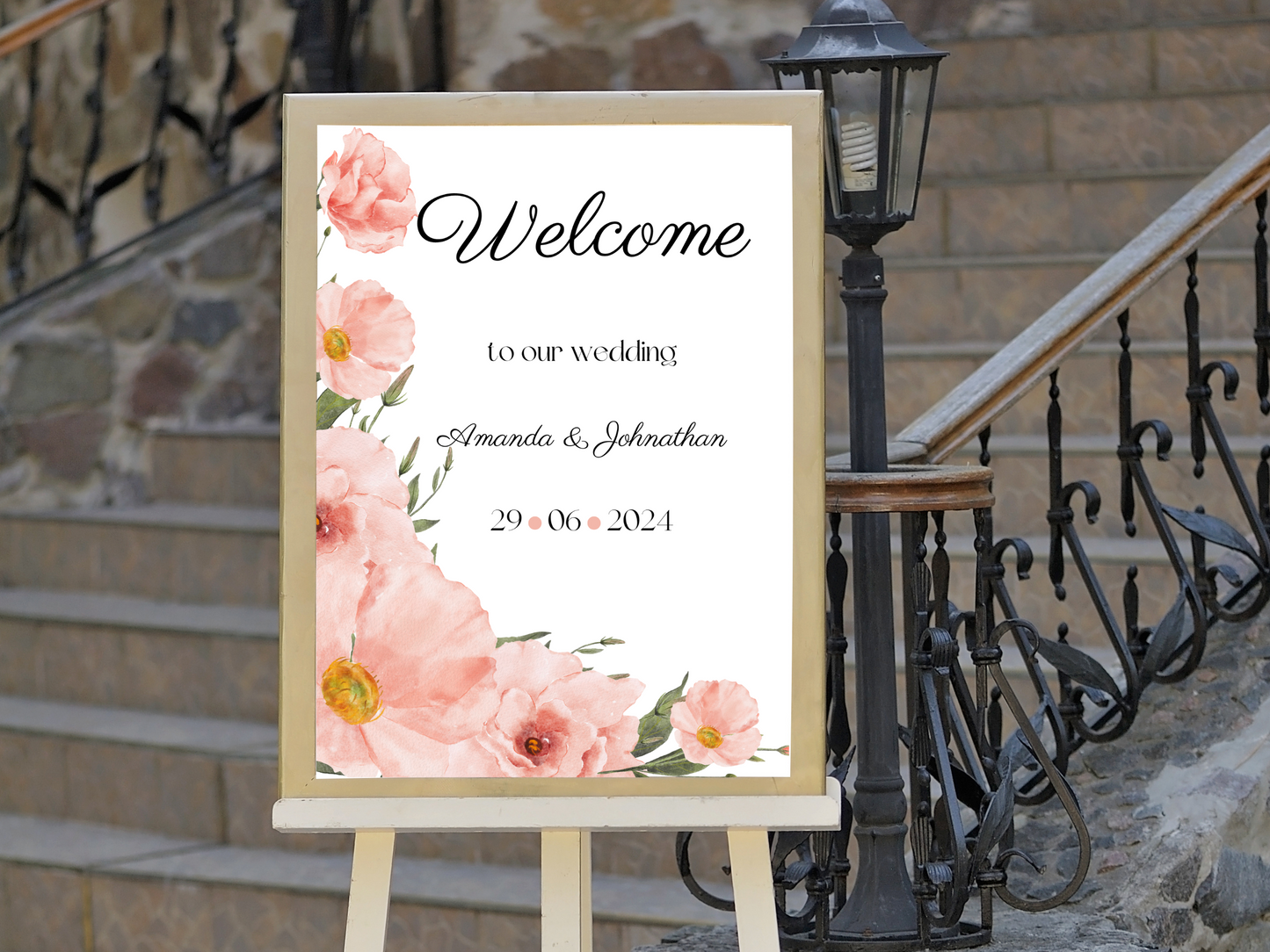 Soft Pink Floral Wedding Sign Template Bundle, Printable Templates