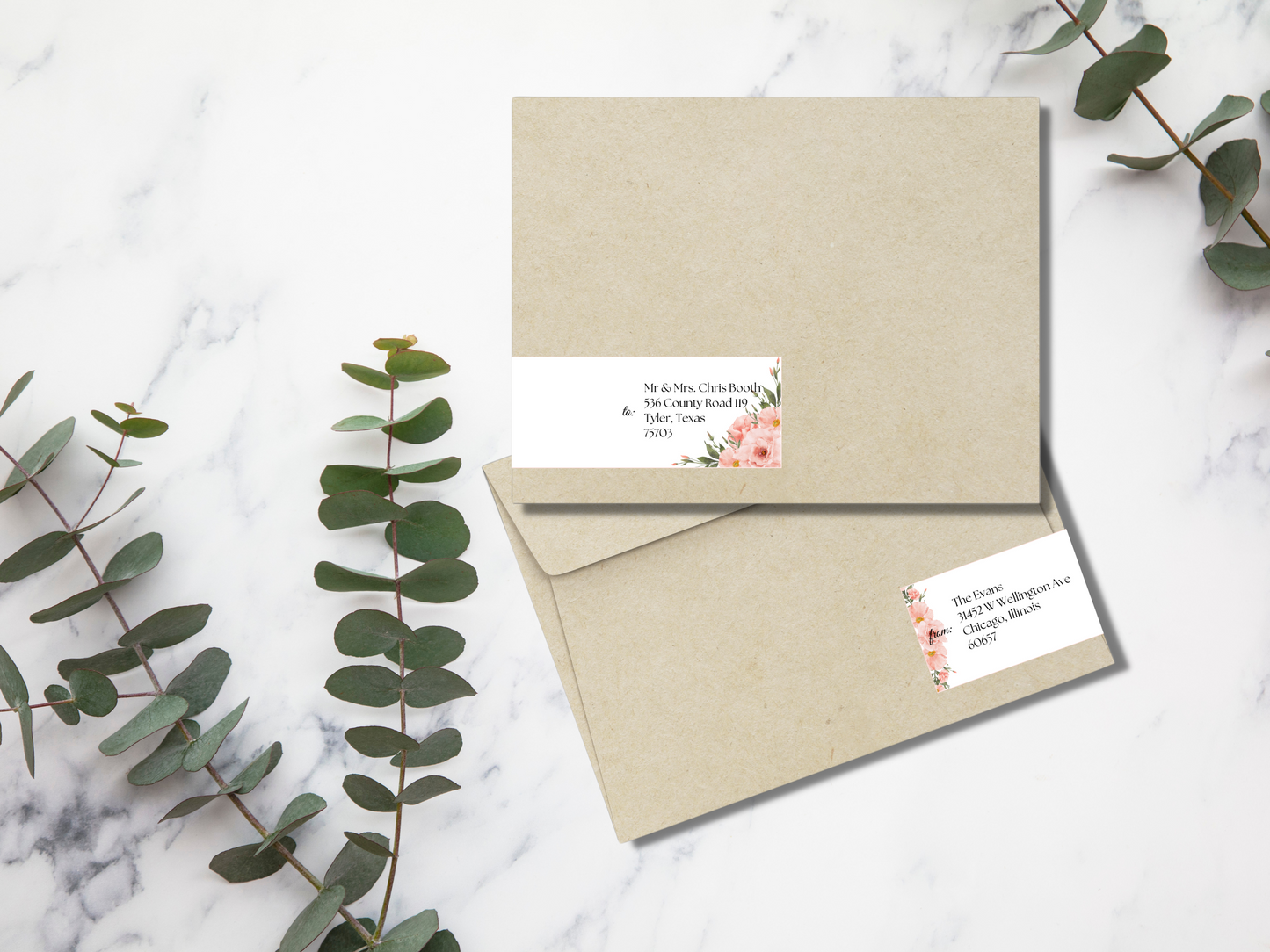 Soft Pink Floral Wedding Envelope Decoration Template Bundle, Printable Templates