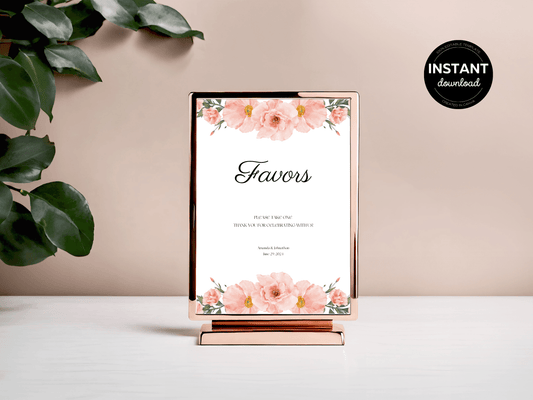 Soft Pink Floral "Favors Please Take One" Favor Sign, Printable Templates