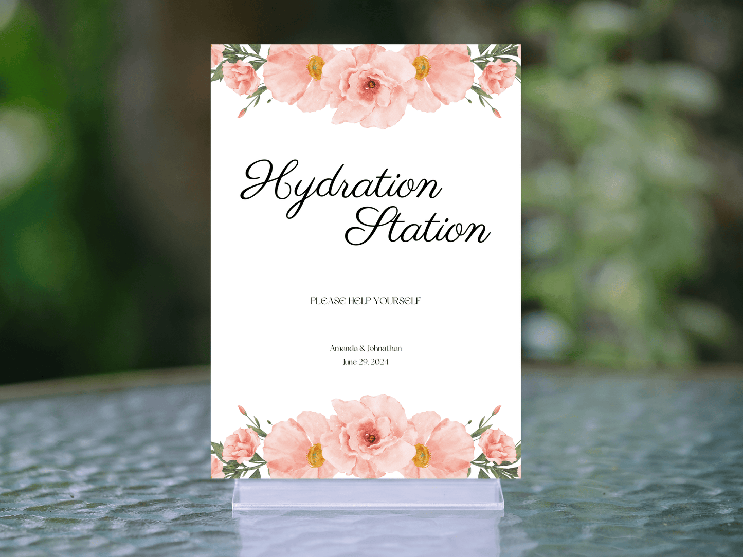 Soft Pink Floral "Hydration Station" Water Sign, Printable Templates