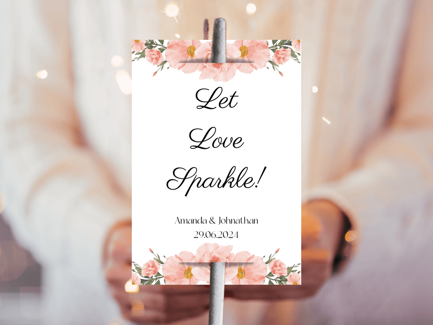 Soft Pink Floral Wedding "Let Love Sparkle" Sparkler Tags & Sign Set, Printable Templates