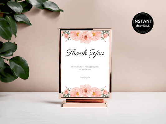 Soft Pink Floral "Thank You Please Take One" Favor Sign, Printable Templates