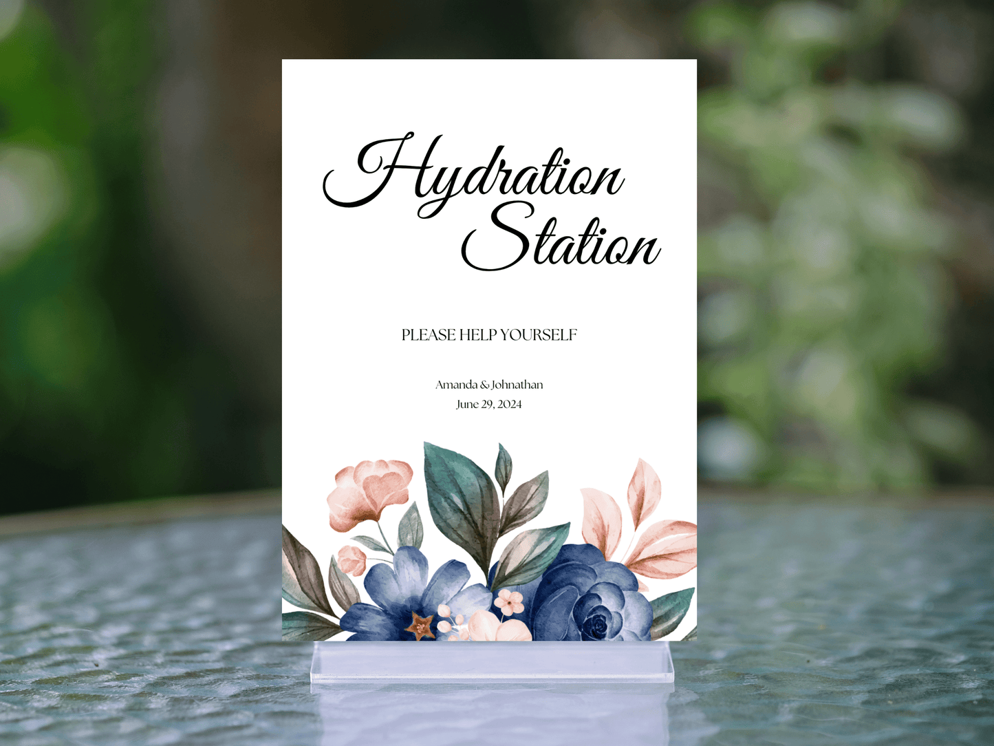 Pink & Blue Floral "Hydration Station" Water Sign, Printable Templates