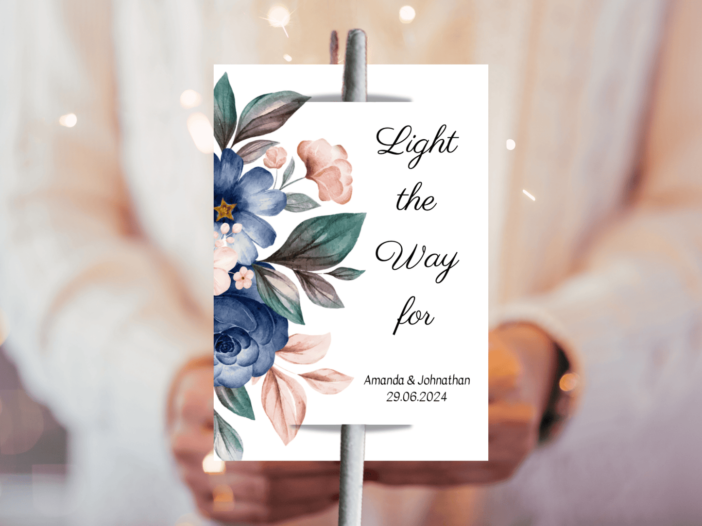 Pink & Blue Floral Wedding "Light the Way" Sparkler Tags & Sign Set, Printable Templates