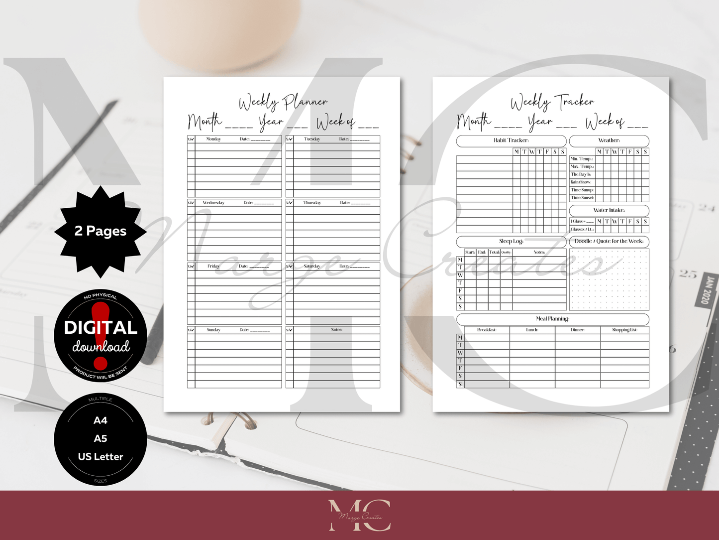 Weekly Planner and Tracker for Bullet Journal, Planner & Diary